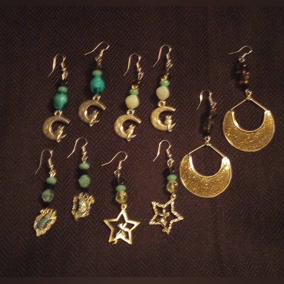 Uranium Glass Beaded Earrings Silver Charms Vintage Beads Black Light Glow - Picture 8 of 10